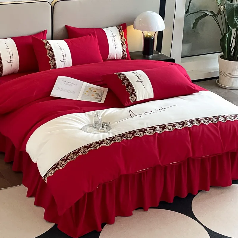 French-Style-Lace-Embroidered-Bedding-Set-Solid-Color-Brushed-Cotton-Blend-Bed-Linen-for-All-Season-Home