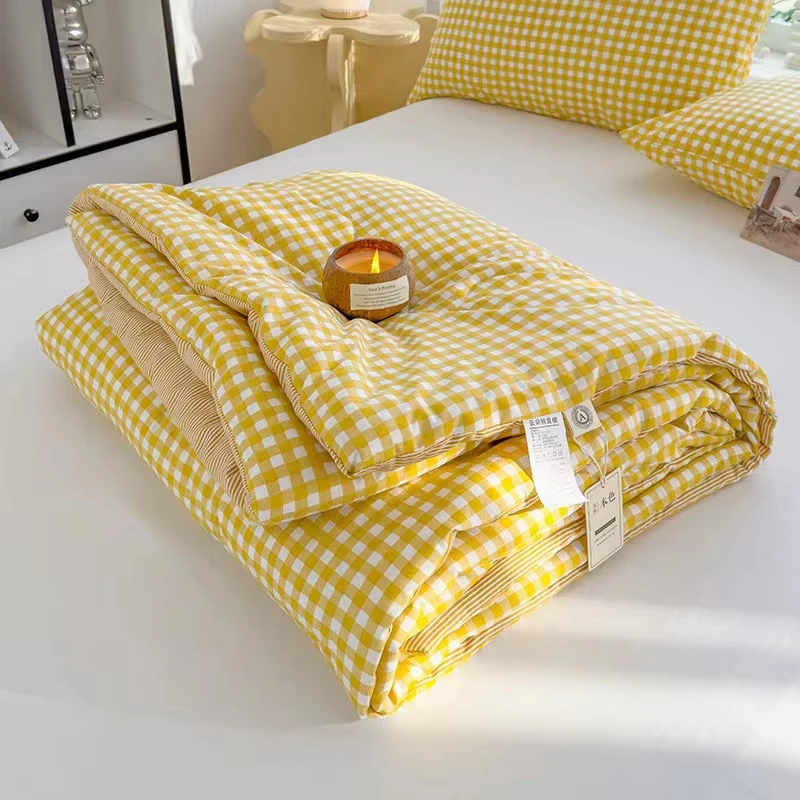 Fresh-Plaid-Summer-Quilt-Double-sided-Queen-Bed-Quilt-Simple-Luxury-Comforter-Thin-BedCover-Bedding