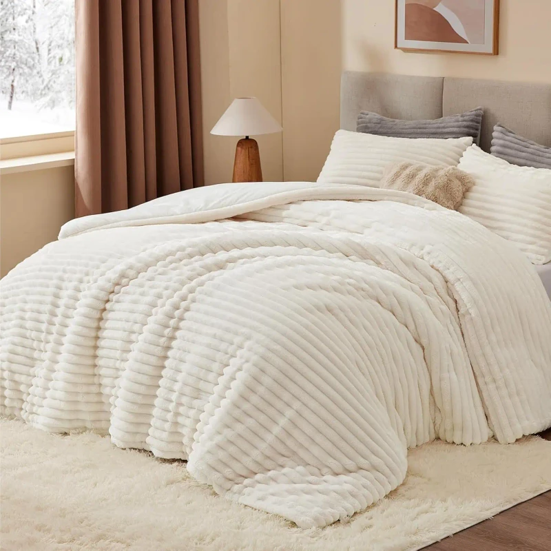 Fuzzy-Soft-Warm-Fluffy-Cream-White-Bed-Set-Fleece-Comforter-Set-for-Bedding-Home-Decor