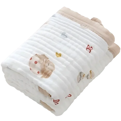 Gentle-Muslin-Baby-Blanket-with-Cute-Hamster-and-Heart-Designs-Beige-Trim-for-Newborns-Kids-Bedding