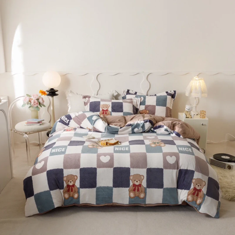 Geometric-Pattern-Home-Textile-Cartoon-4pcs-Duvet-Cover-Warm-Bed-Linen-Printed-Kids-Bedding-Set