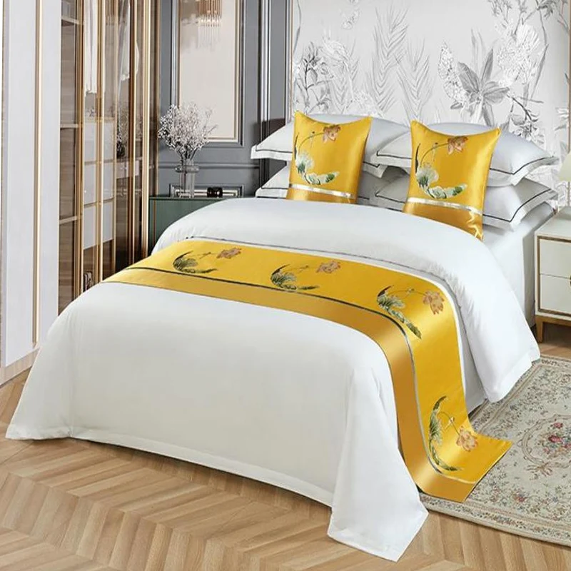 Golden-Yellow-Floral-Embroidered-Bed-Runner-Premium-Hotel-Bed-Scarf-for-Bedding-Styling-and-Decoration