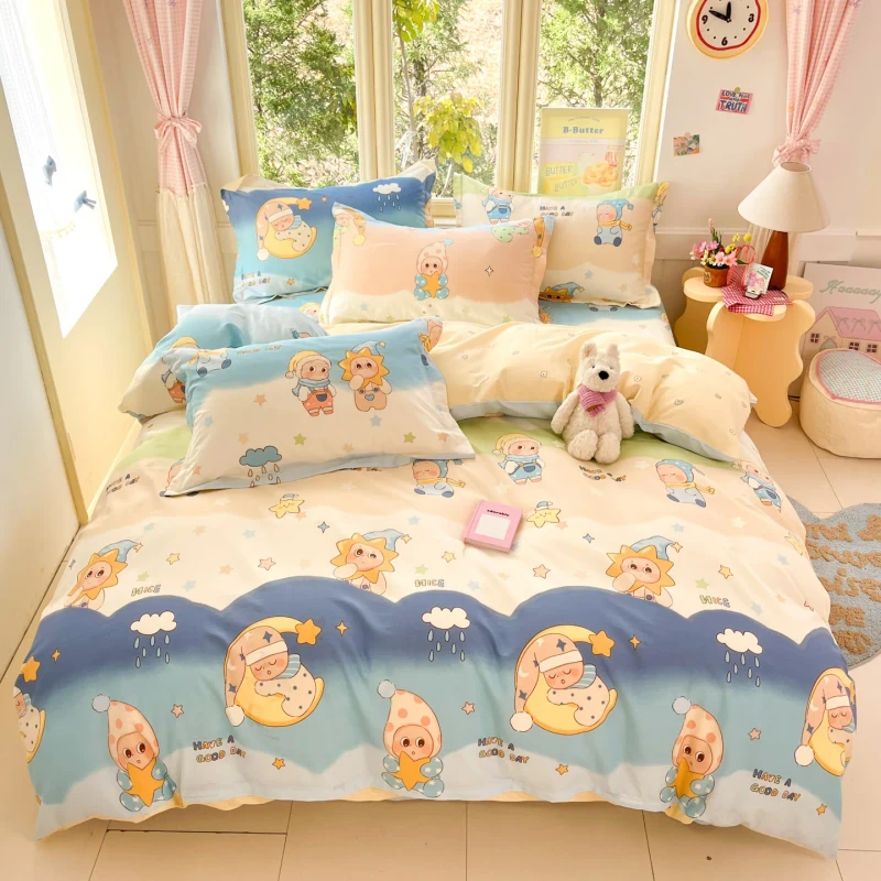 Good-Night-Series-Bedding-Set-4-Piece-100-Cotton-Duvet-Cover-Set-for-Ultimate-Softness-Comfort