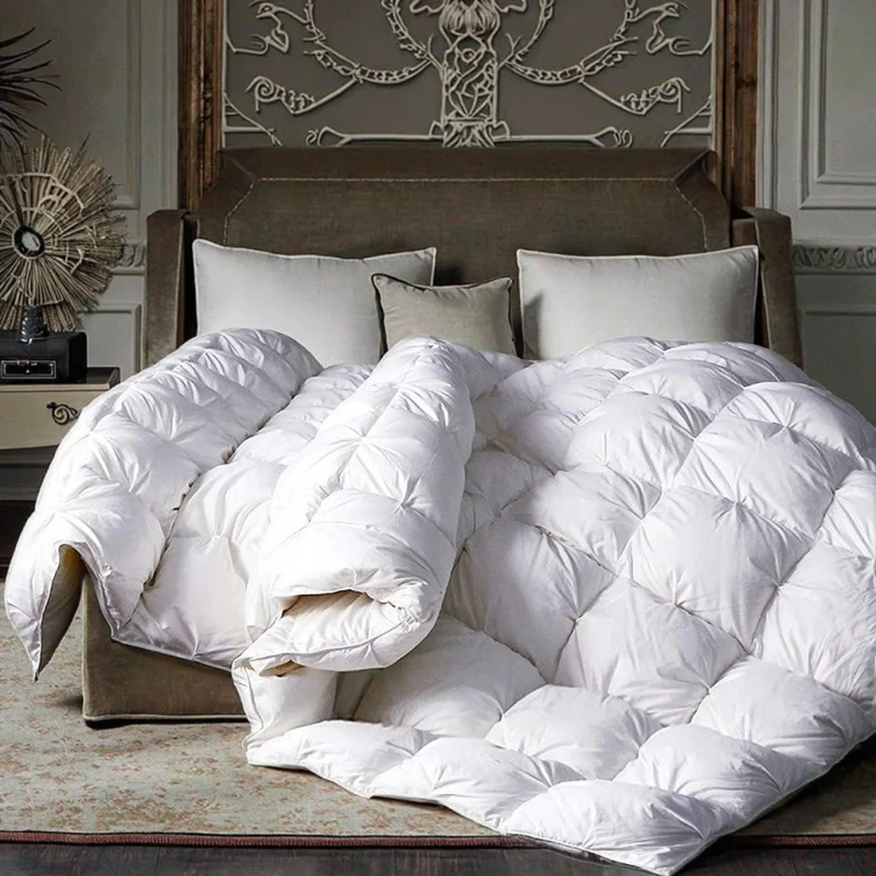Goose-Feather-Fiber-Comforter-Duvet-Insert-King-Size-Luxury-All-Season-Medium-Warmth-Ultra-Soft-750-Fill-Power-White