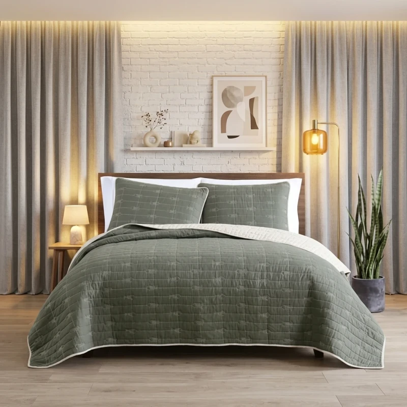 Grayish-Green-Bedspreads-Coverlets-Cotton-Quilted-Bedspread-Set-Luxury-China-Embroidered-Bedspread-Bed-Cover-Quilt-Sets