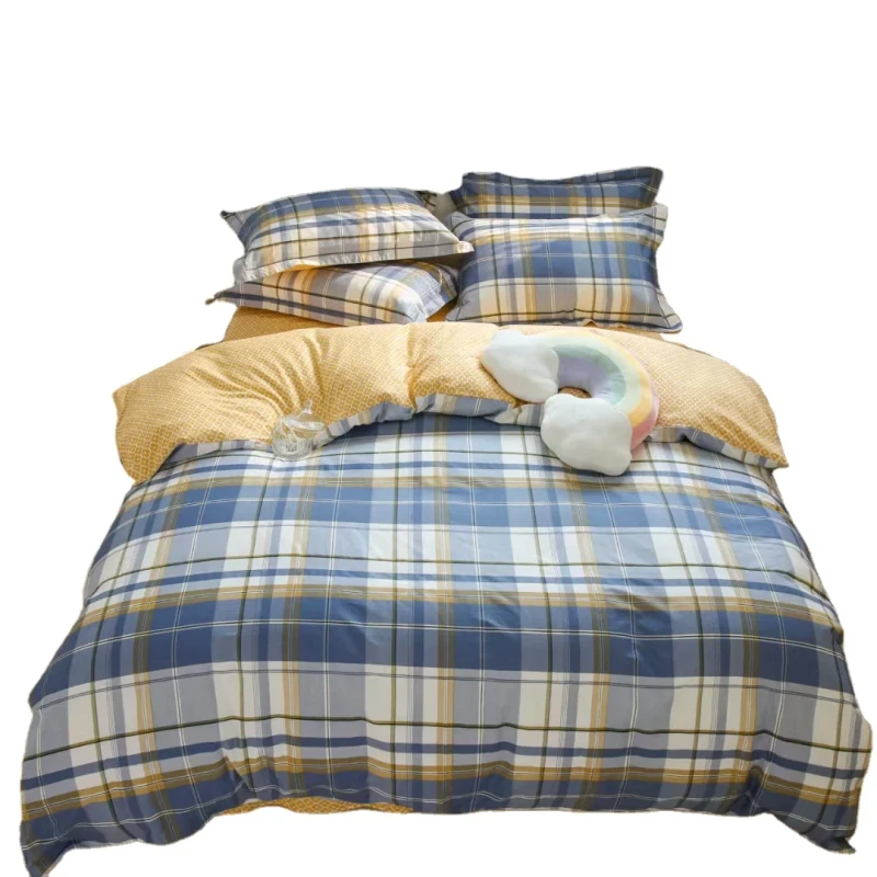 Guangzhou-Factory-High-Grade-Natural-Cotton-Bed-Sheet-Set-OEM-Stripe-Duvet-Cover-Set-Bedding-Set