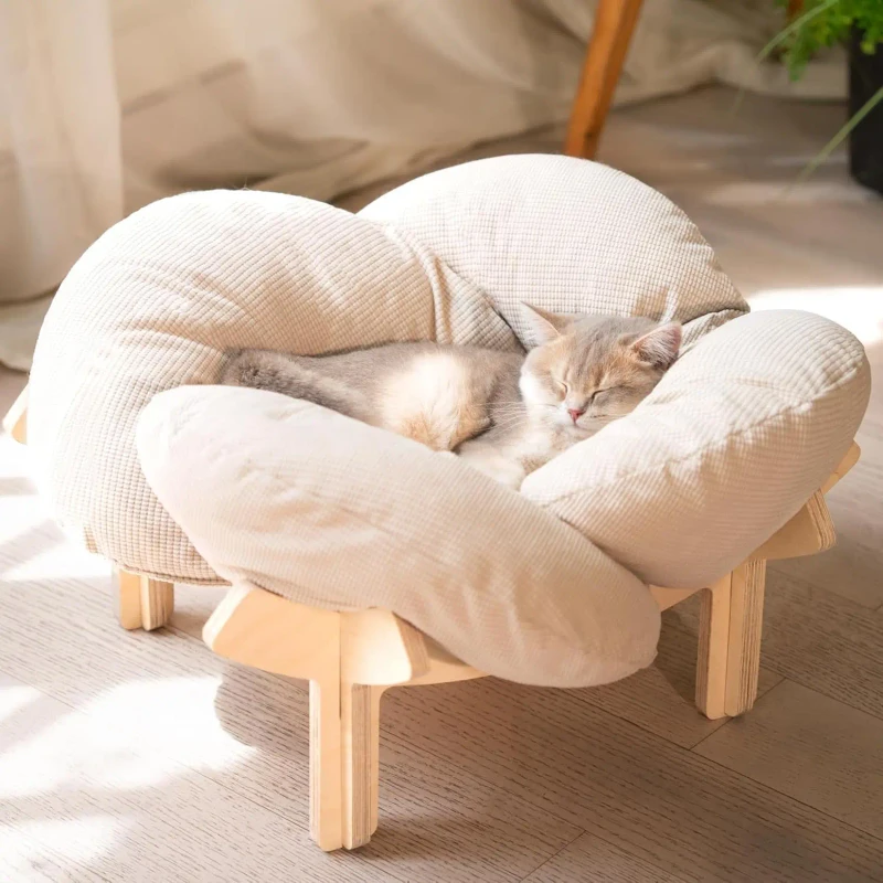 HEYBO-Elevated-Luxury-Modern-Wooden-Cat-Bed-Fluffy-Cushion-Indoor-Pet-Sofa-for-Living-Room-Raised-Lounge-Chair-for-Cats-Dogs