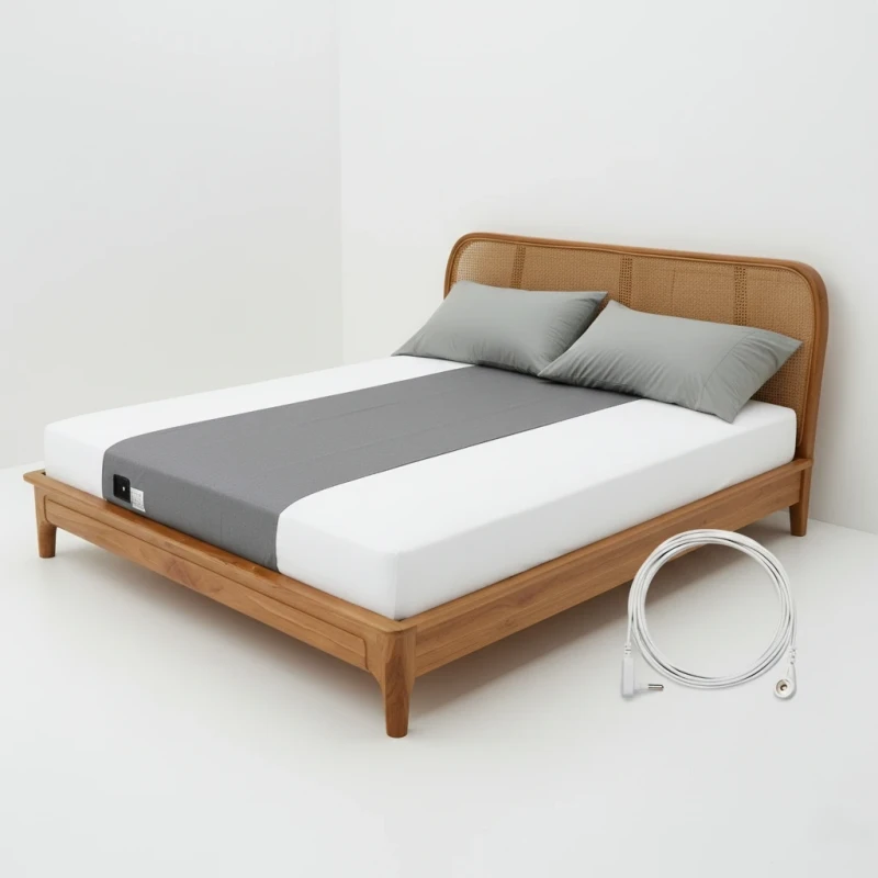 Half-Size-Earthing-Fitted-Sheet-for-Bed-Silver-Fiber-Grounding-Mat-with-4.5m-Grounding-Cord-for-Relief-Stress-Body-Pain