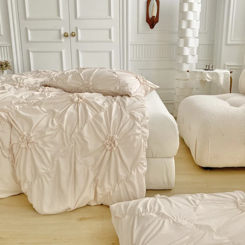 Hand-Made-Flower-Bedding-Set-3D-Twisted-Bed-Linens-Quilt-Cover-Polyester-Queen-Size-Home-Linen-Wedding-Duvet-Covers