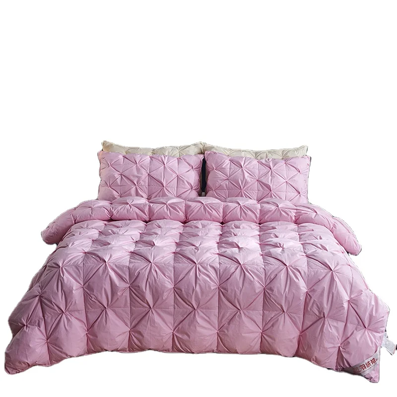Handmade-American-Style-Goose-Down-Alternative-Comforter-Set-Quilted-Pinch-Pleat-Wedding-Bedding