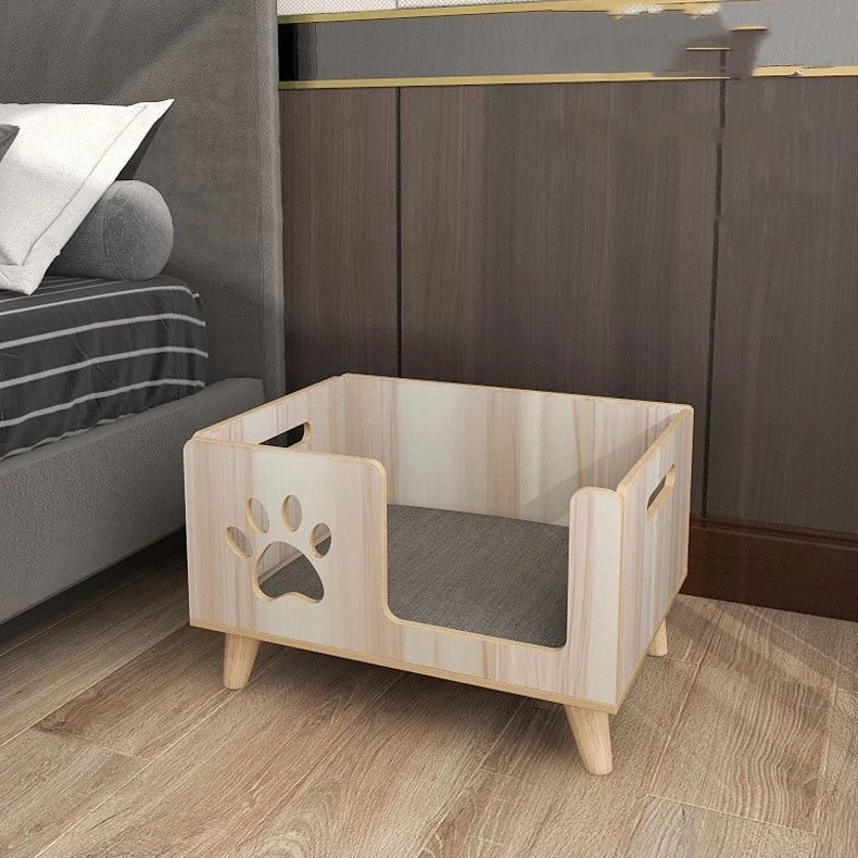 Handmade-Luxury-Eco-Friendly-Elevated-Cat-Bed-Sofa-with-Bamboo-Linen-Wool-Corduroy-Materials-Wood-Frame-Non-Removable-Cover