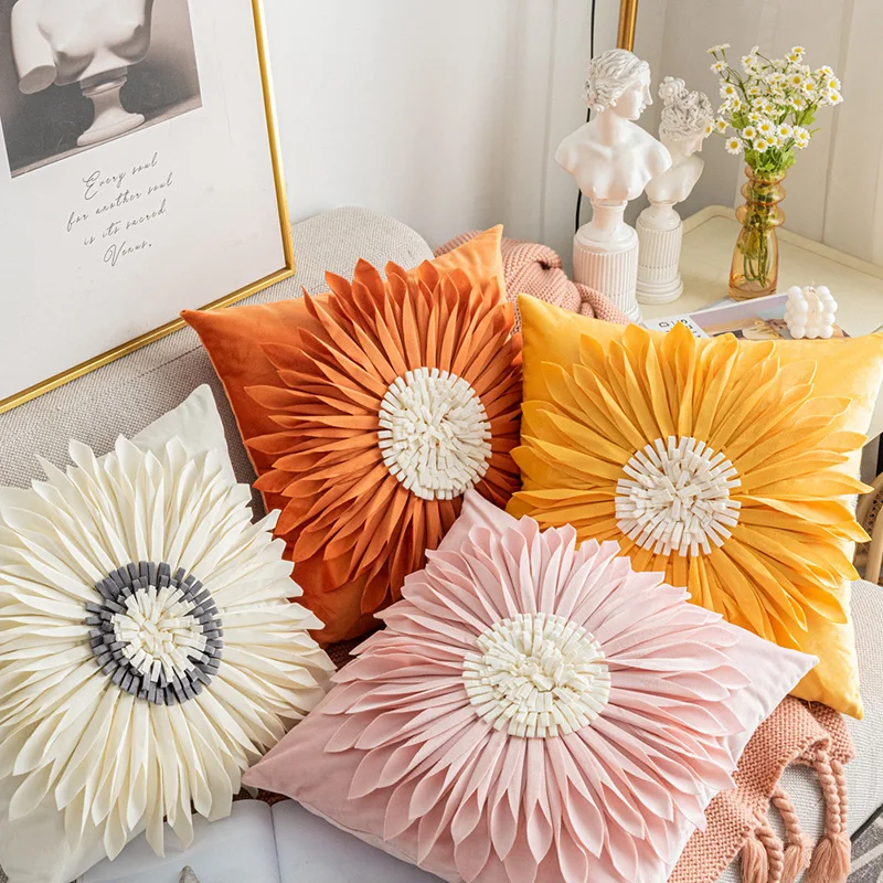 Handmade-Velvet-Sunflower-Throw-Square-Cushion-Cover-Couch-Living-Room-Bed-Decorative-Pillow-Cover