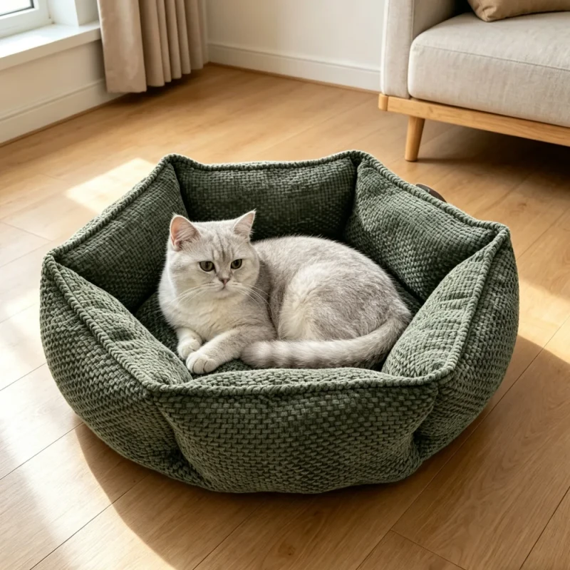 Hexagon-Polyester-Pet-Bed-Soft-Breathable-Non-Slip-Hexagonal-Cat-Dog-Bed-for-Indoor-All-Season-Use