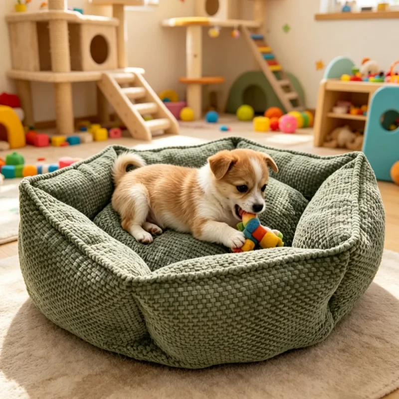 Hexagonal-Pet-Bed-Striped-Design-Non-Slip-All-Season-Comfortable-Cat-Dog-Bed-for-Living-Room-Apartment