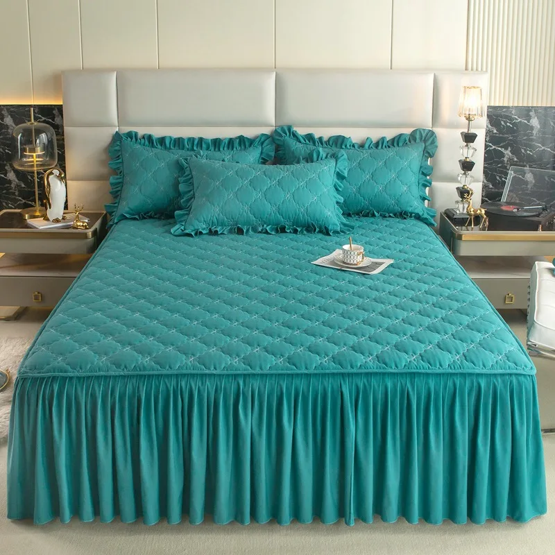 High-Quality-100Polyester-Embroidery-Quilted-Floral-Bed-Skirt-All-Season