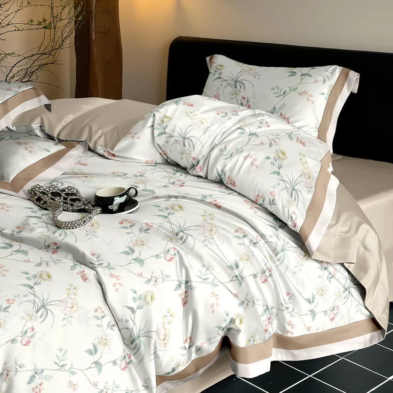 High-Quality-4-Piece-Bedding-Set-200TC-Floral-Pattern-Organic-Woven-Cotton-Modern-Style-for-Home-Use