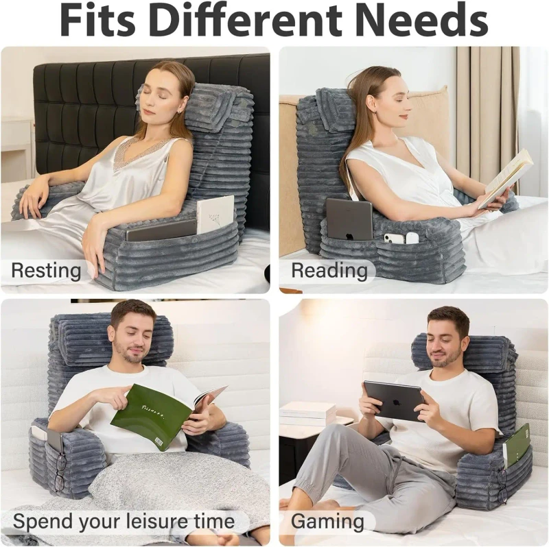 High-Quality-Backrest-Lounge-Cushion-Back-Support-Bed-Reading-High-Density-Sponge-Wedge-Pillow-with-Arms-and-Pocket