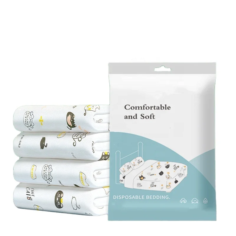 High-Quality-Eco-Friendly-Waterproof-Disposable-Travel-Bed-Sheet-Set-Four-Piece-Individual-Package-Cartoon-Pattern-Factory
