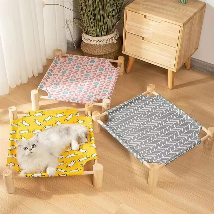 High-Quality-Fashion-Linen-Fabric-Pet-Bed-Wooden-Cat-Bed-Four-Seasons-Universal