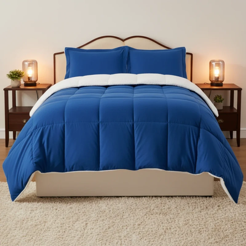 High-Quality-King-Size-Luxury-Bedding-Soft-Flannels-Dark-Blue-Designer-Comforter-Sets