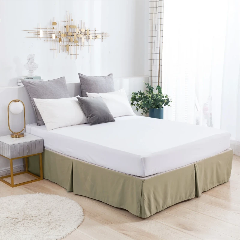 High-Quality-Luxury-Pleated-Polyester-Bed-Sheet-Bedskirt-Ruffle-Brown-Plain-Bed-Skirt