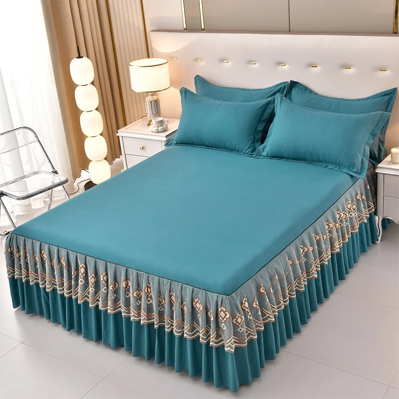 High-Quality-Modern-Luxury-Polyester-Bed-Skirt-Set-With-Pillowcase-Lace-Bedding-3-Piece-Set