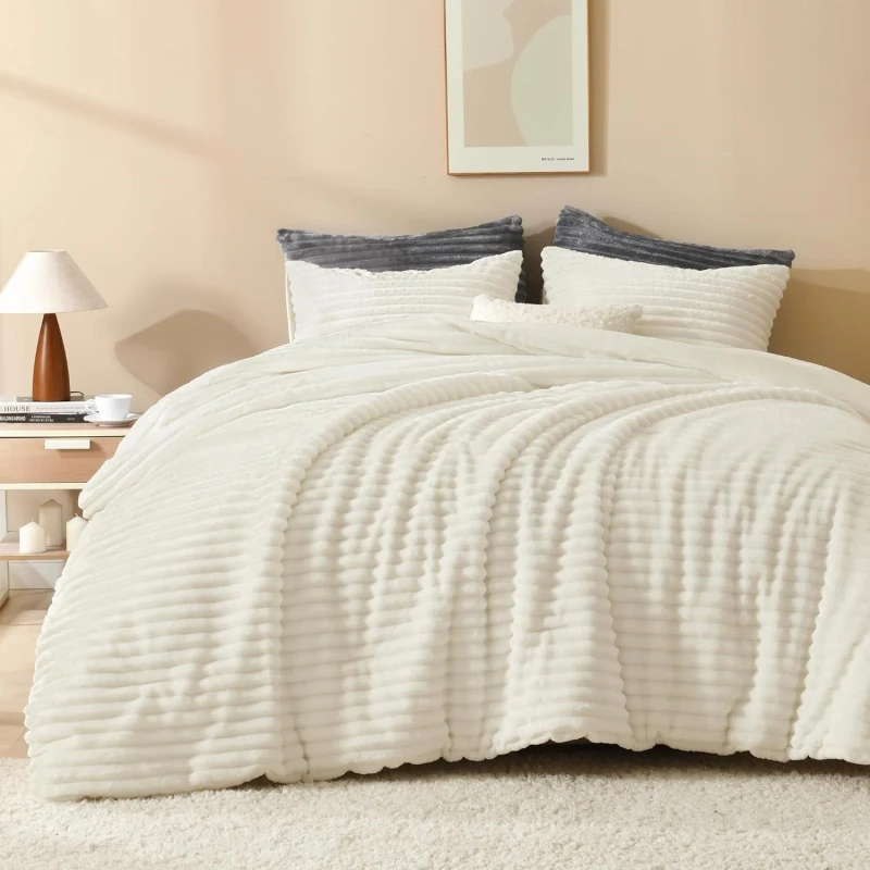 High-Quality-Modern-Ultra-Soft-Solid-Color-Reversible-3-Piece-Comforter-Set-King-Queen-Size-Fleece-Bedding