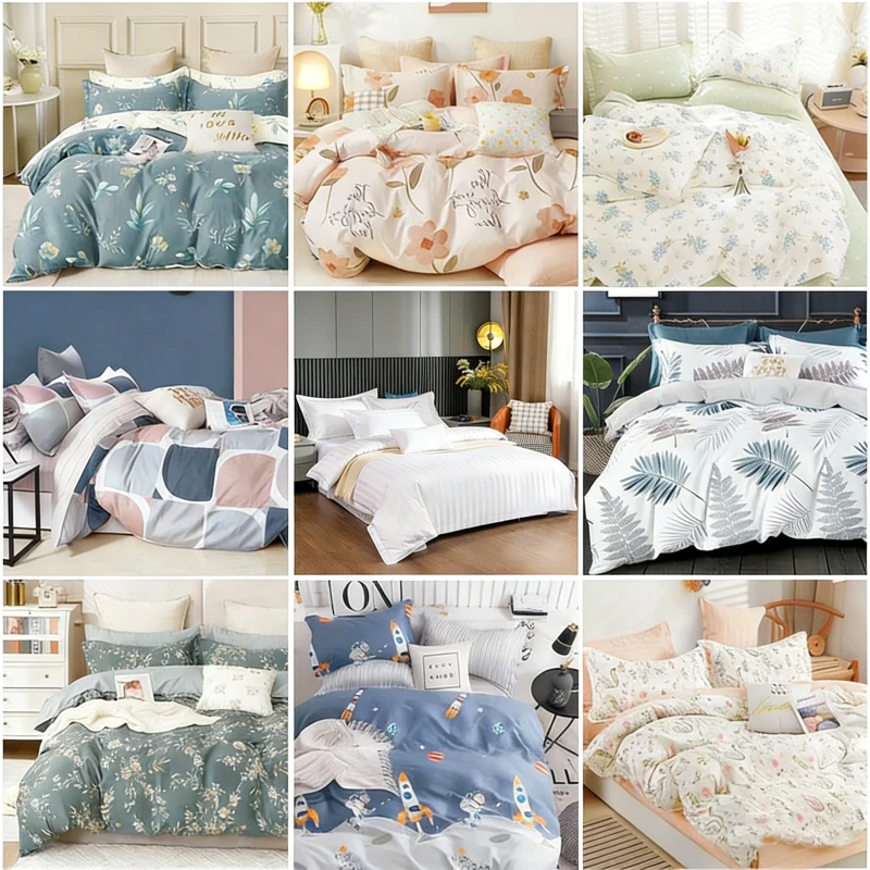 High-Quality-Random-Pattern-King-Size-4pcs-Cotton-Pillowcase-Bedsheets-Sets-with-Quilt-Cover-for-Home