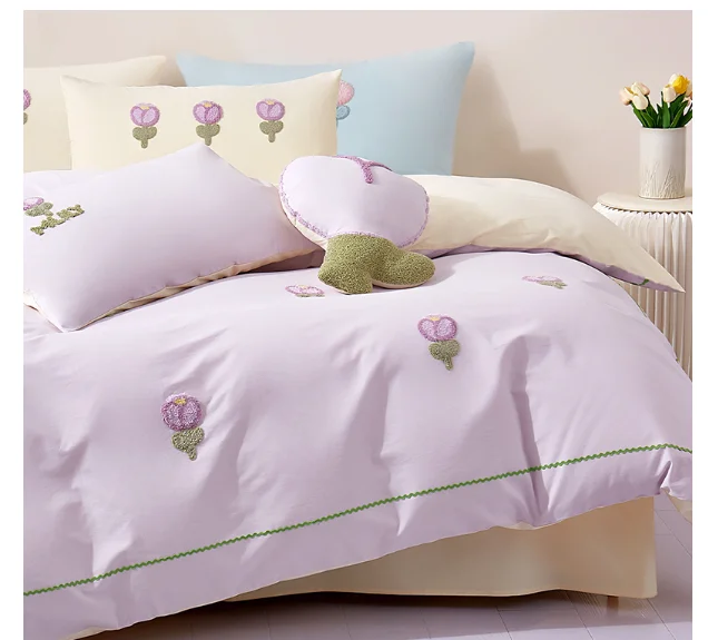 High-Quality-Towel-Embroidery-Bedding-Sheet-Set-with-Fabrics-Includes-Pillowcase-Duvet-Cover-for-Home-Use