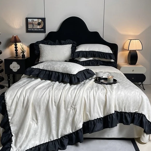 High-Quality-Washed-Silk-Jacquard-Summer-Quilt-ODM-OEM-Home-Textile-4-piece-Air-condition-Quilts-Bed-Sheets-Bedding-Set