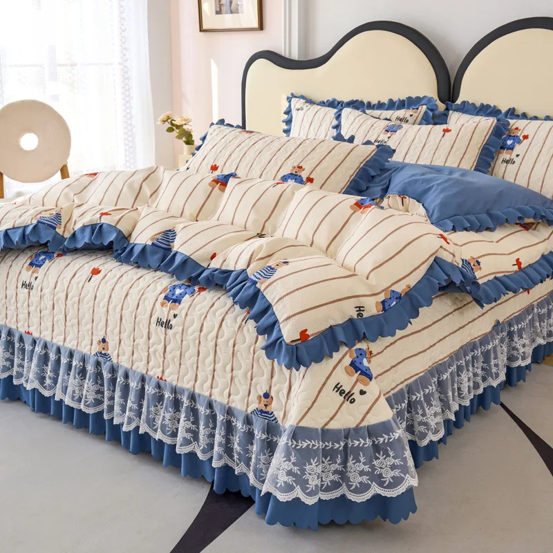 High-end-Bed-Cover-Three-piece-Four-piece-Non-Sheet-Quilted-Thickened-Bed-Skirt-Geometric-Pattern-Lace-up-Korean-Style