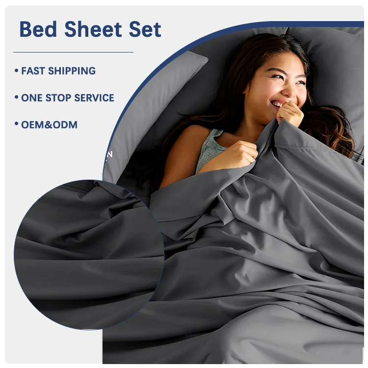 Hight-Quality-Solid-Simple-and-Advanced-Gray-Skin-Friendly-Bedding-Four-Piece-Set-Bed-Sheets-Bedding-Set