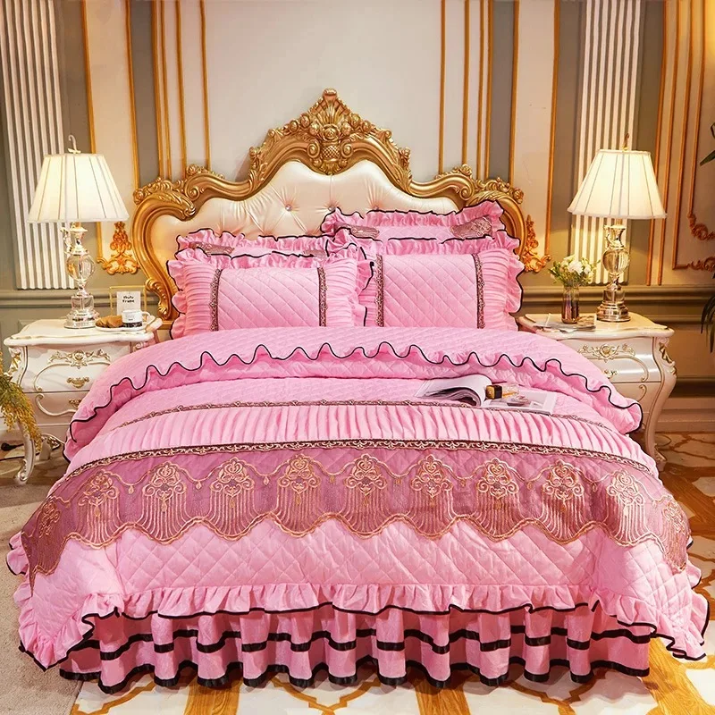 Home-Bed-Skirt-for-Hotel-Cotton-Bedsheet-Lace-Skirt-Bedding-Set