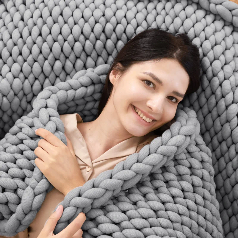 Home-Decor-12lbs-15lbs-Hand-Made-Minimalism-Breathable-Therapy-Chunky-Knitted-Weighted-Blanket