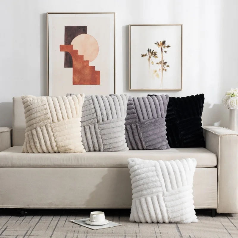 Home-Decor-New-Style-Rabbit-Fur-Striped-Patchwork-Throw-Pillow-45X45CM-Square-Sofa-Couch-Decorative-Throw-Pillows