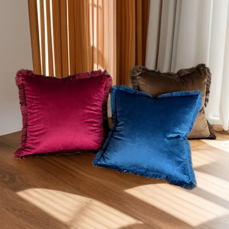 Home-Decorative-Velvet-Throw-Pillow-Cover-45x45cm-50x50cm-Geometric-Velvet-Cushion-Cover-With-Tassel