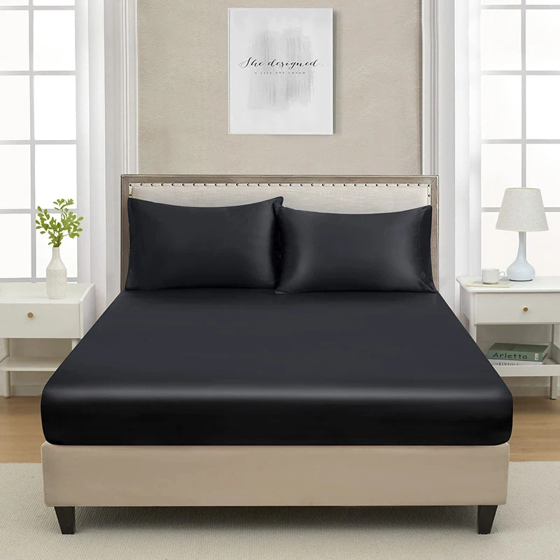 Home-Textile-Silk-Satin-Bedding-Set-Flat-Sheet-Fitted-Sheet-Set