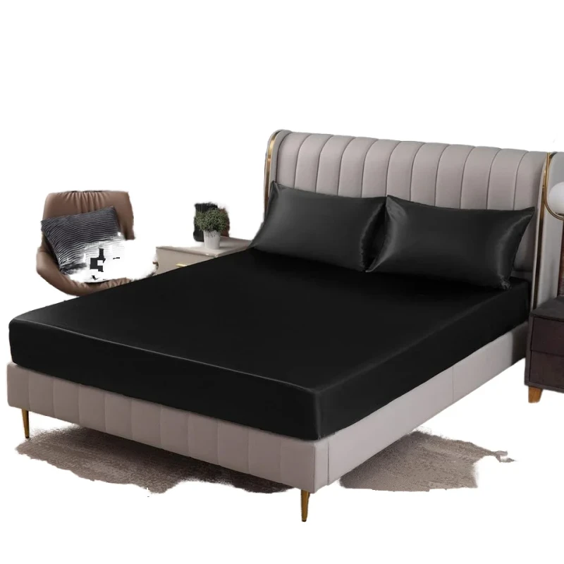 Homiest-Queen-Size-Black-Satin-Fitted-Sheet-Deep-Pocket-Luxury-Ultra-Soft-Plain-Style-Bedding