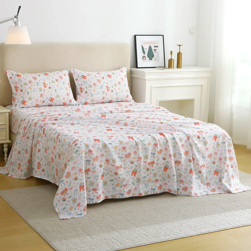 Hot-Selling-4pcs-Microfiber-Bedding-Set-Fitted-Flat-Sheet-Flower-Printed