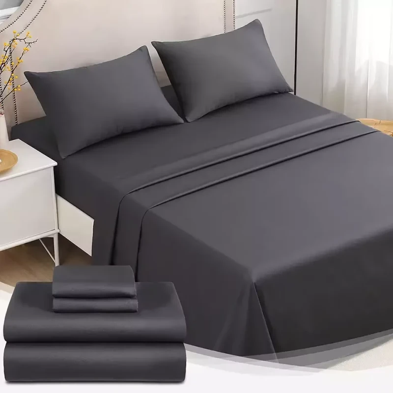 Hot-Selling-Custom-Color-Bedding-Set-Microfiber-Brushed-Hospital-Hotel-Plain-Bedsheet-Set-Home-Poly-Cotton