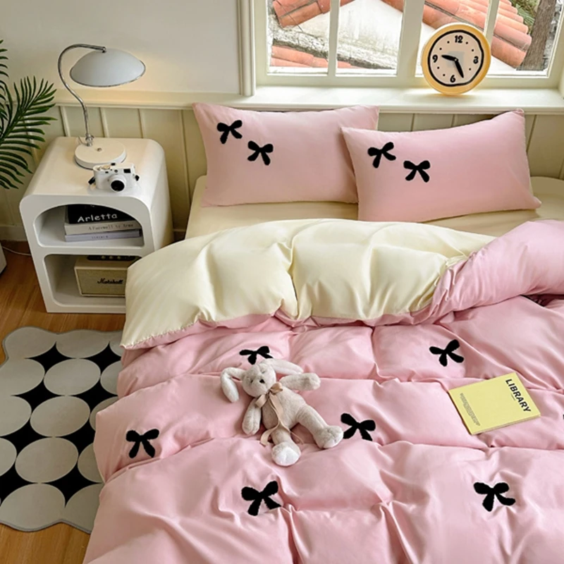 Hot-Selling-Washed-Cotton-Beddingset-butterfly-Duvet-Cover-Flatted-Sheet-Pillowcase-Home-Hotel-Bedroom-Set-Soft-Comfortable