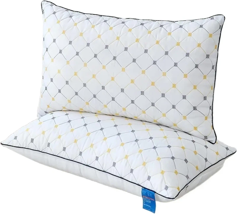 Hotel-2-Pack-Bed-Pillows-Soft-Supportive-Check-Pattern
