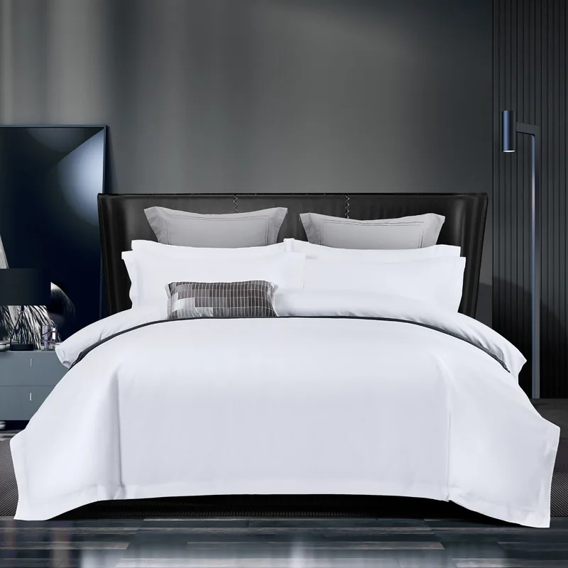 Hotel-Bed-Fitted-Flat-Sheet-100-Cotton-200-500tc-White-Bedding-Set-Hotel-Bed-Linen
