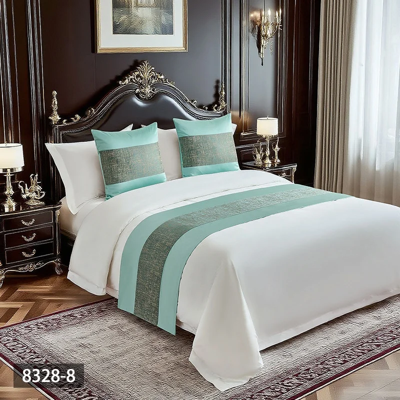 Hotel-Bed-Flag-Bed-End-Towel-Homestay-Bedding-Bed-Cover-Solid-Color-Plants-and-Flowers-Pattern-Decorative-Strip-Table-Flag