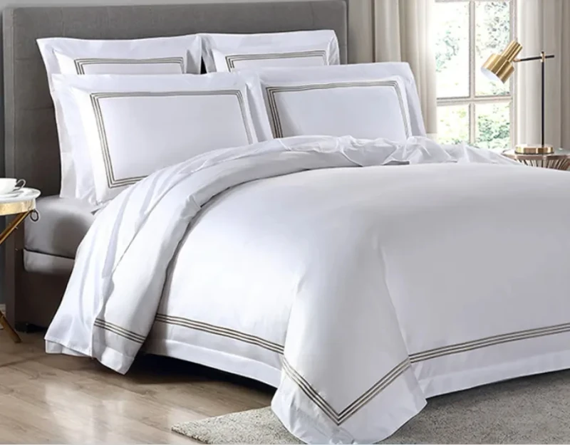 Hotel-Bed-Linen-Embroidered-3-Lines-on-Duvet-Covers-and-Pillow-Cases-Flat-Sheet-White-Bedding-Set