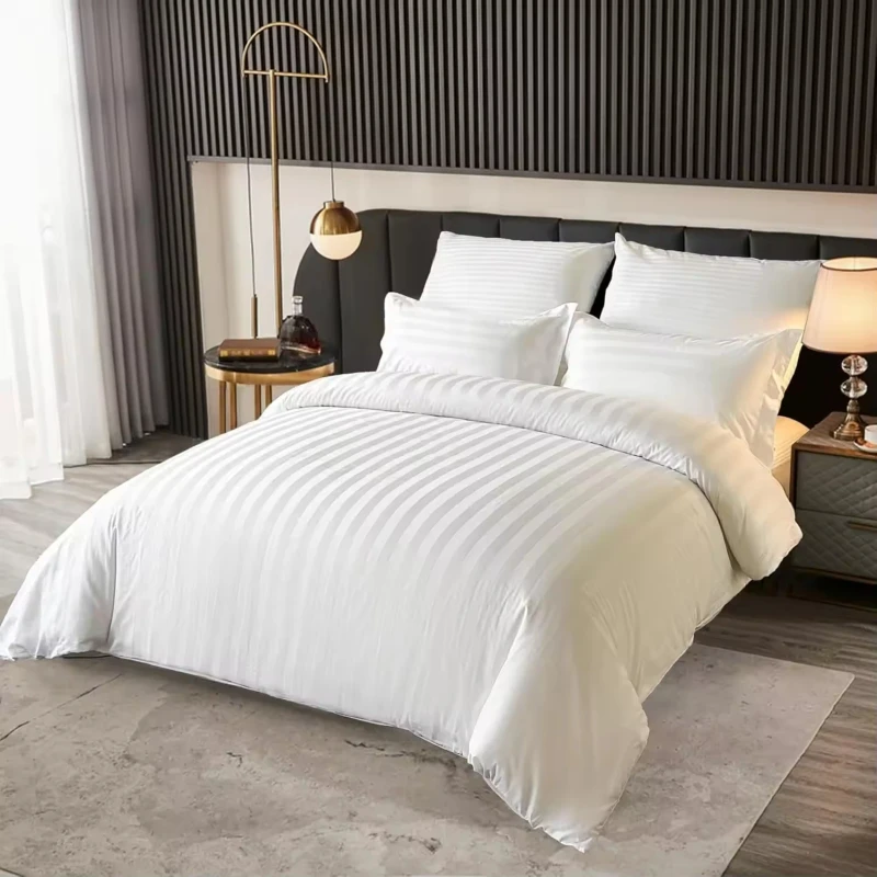 Hotel-Bedding-Duvet-Cover-Queen-Size-100-Cotton-White-Satin-300TC-Wrinkle-Resistant-Eco-Friendly-Bedding-Set