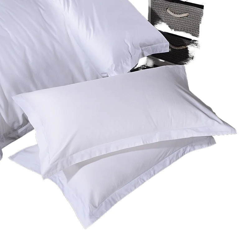 Hotel-Bedding-Set-100-Cotton-Sateen-Solid-Woven-Plain-Rectangle-Envelope-Type-White-Cotton-Pillowcase