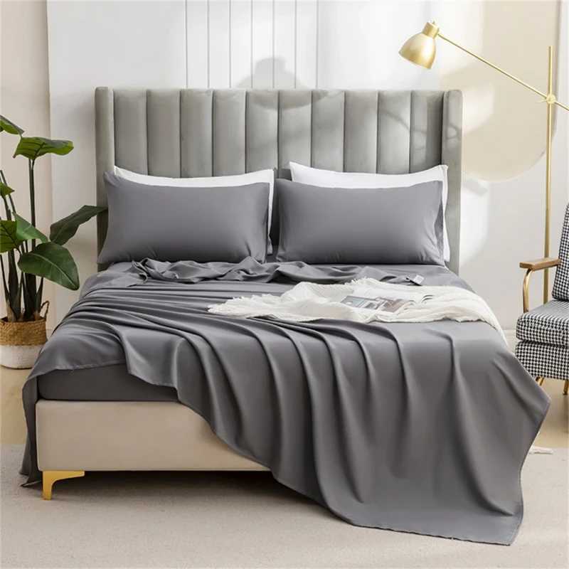 Hotel-Bedding-Set-Breathable-Skin-Friendly-Polyester-Fabric-Plain-Solid-Color-Bedroom-Four-Pieces-Set-Woven
