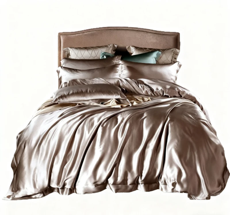 Hotel-Dark-Gold-Silk-Bedding-4-Piece-Set-Breathable-Moisture-wicking-Customizable-Size