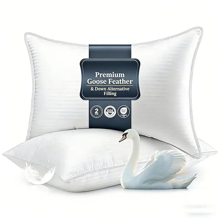 Hotel-Down-Bed-Pillow-Queen-Size-Goose-Feather-Pillows-Soft-Cotton-Cover-Fluffy-Support-Surround-Fill-Down-Alternative